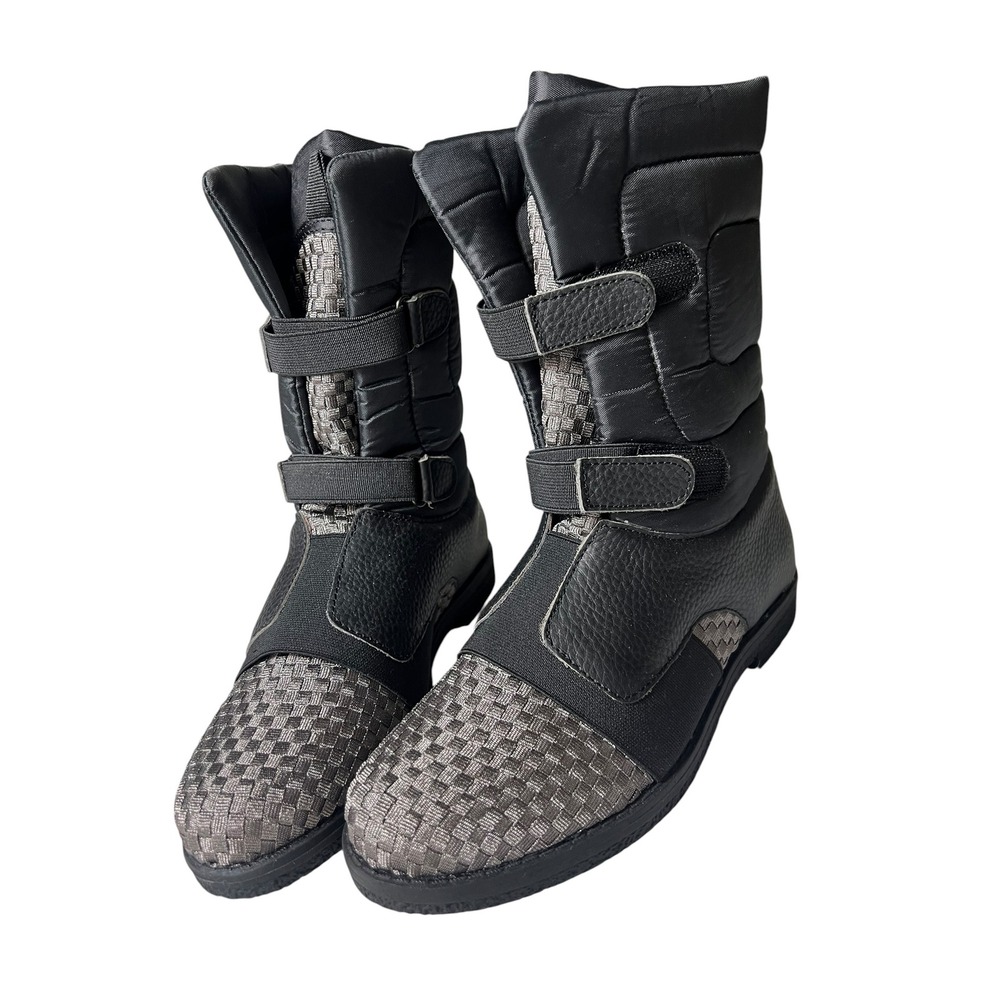 Bernie Mev Size 38 Black Quilted Puffer Woven Mid-Calf Boots Winter Comfort